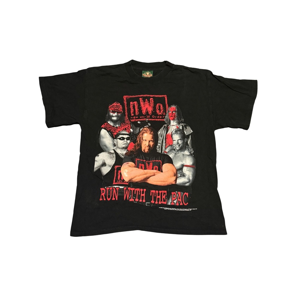 Vintage 1998 WCW nWo Wolfpac Run With The Pac T-Shirt Kids XL Logotel Black